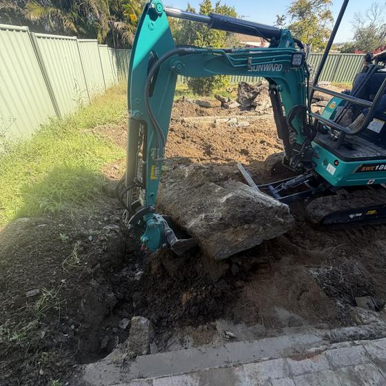 Rock lifted clear of a back yard