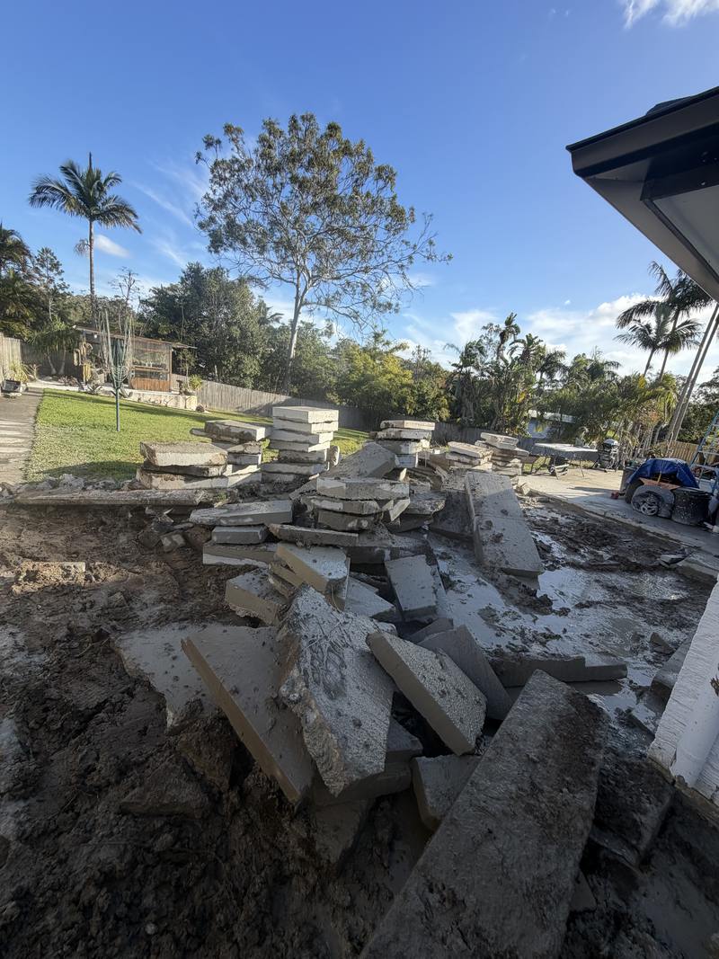 Broken slab piled for the truck
