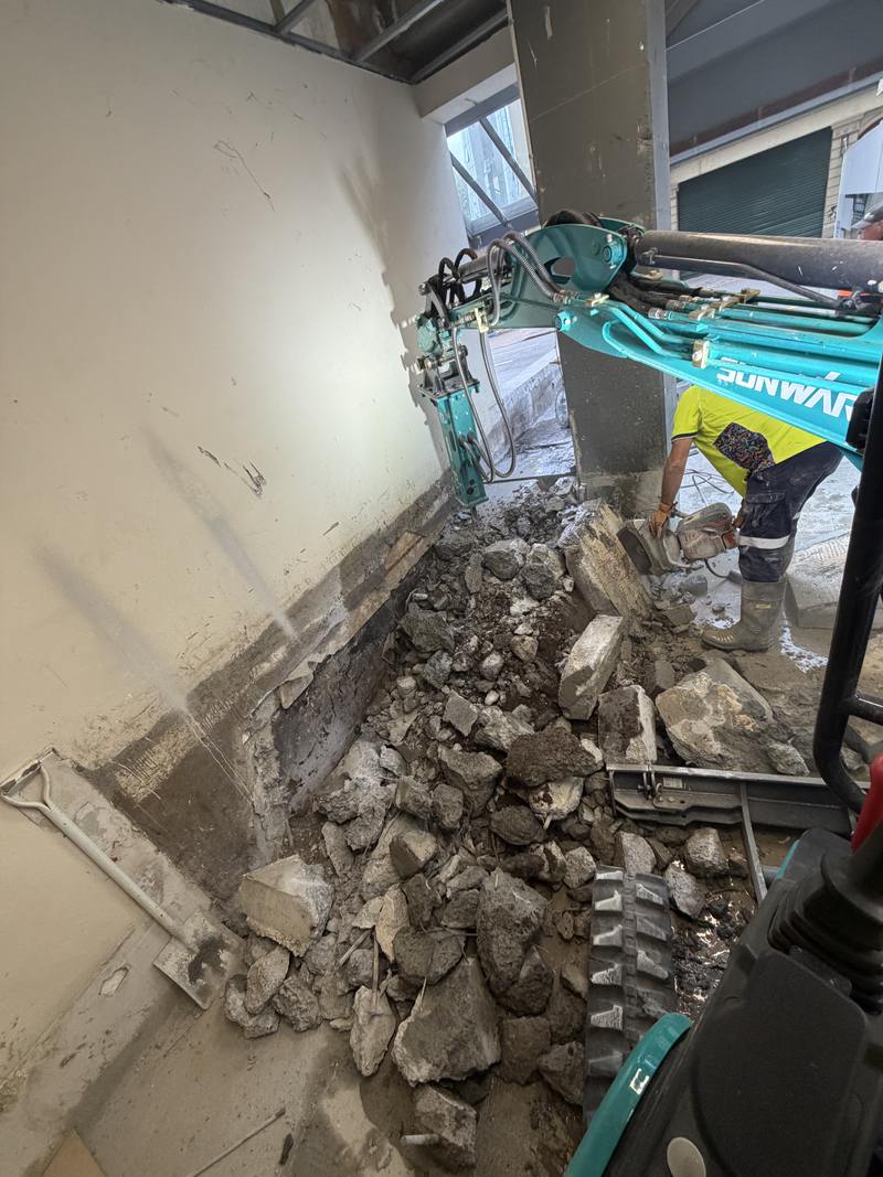 Breaking out a garage floor from inside
